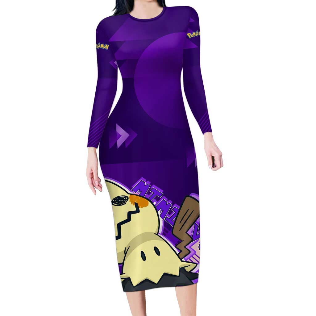 Mimikyu Poké Long Sleeve Bodycon Dress Spooky Scribble Shadow Style