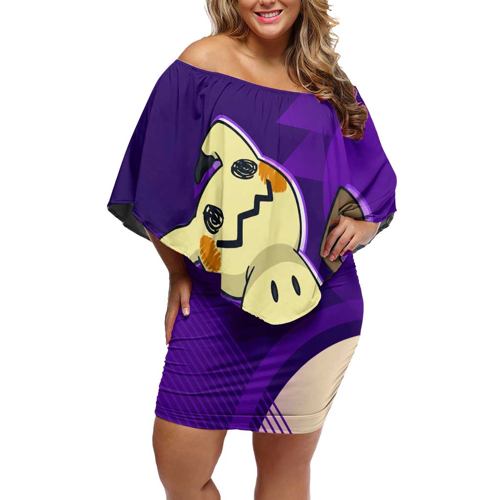 Mimikyu Poké Off Shoulder Short Dress Spooky Scribble Shadow Style