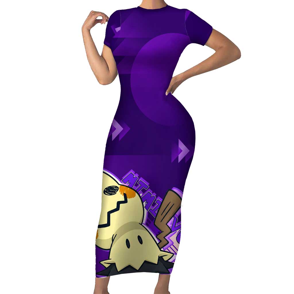 Mimikyu Poké Short Sleeve Bodycon Dress Spooky Scribble Shadow Style