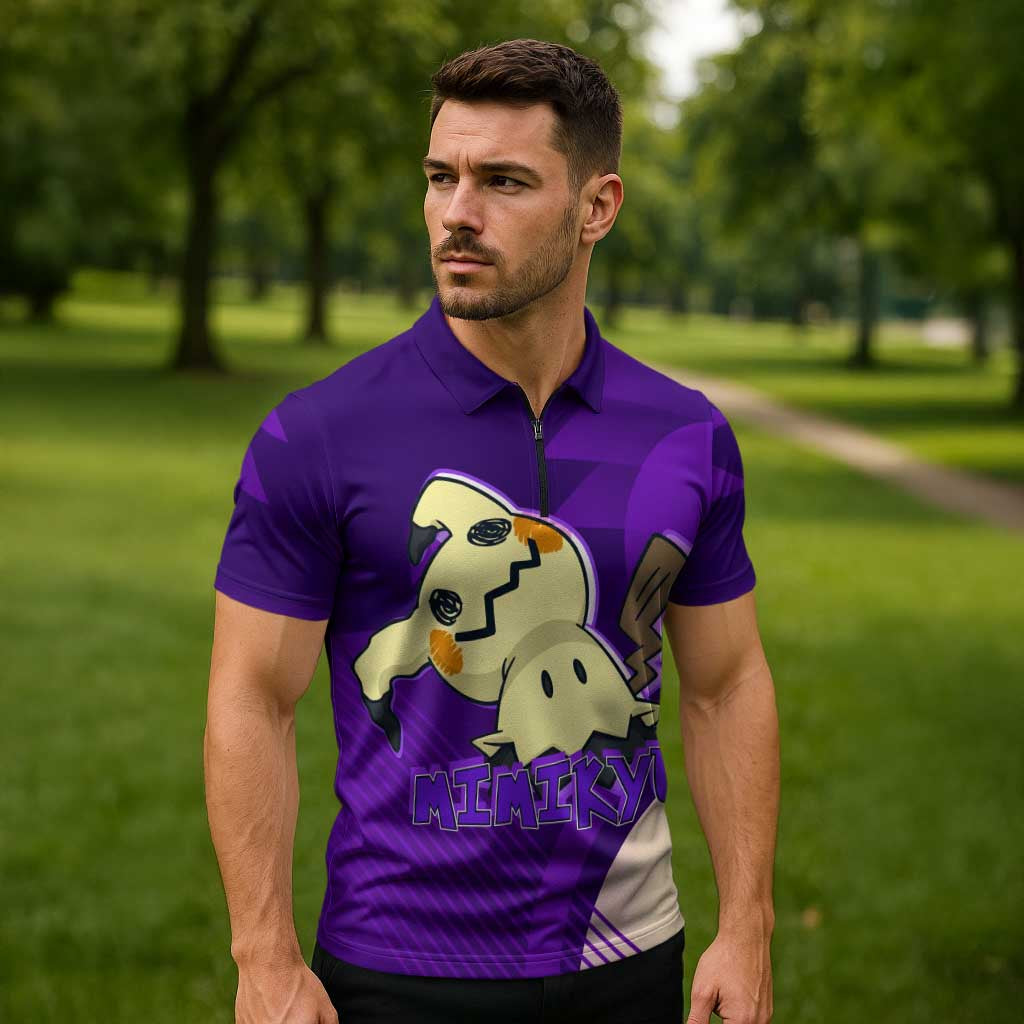 Mimikyu Poké Zipper Polo Shirt Spooky Scribble Shadow Style