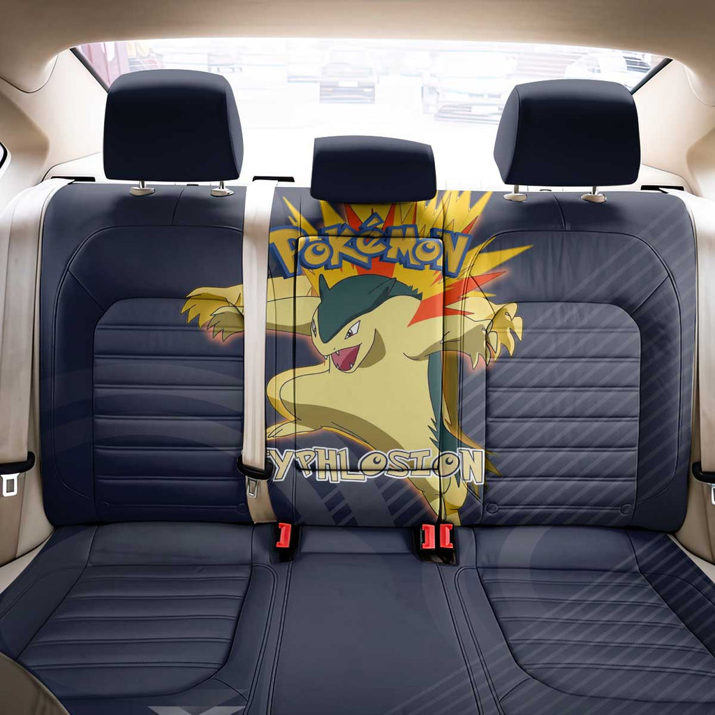 Typhlosion Poké Back Car Seat Cover Fierce Flame Burst Vector Style