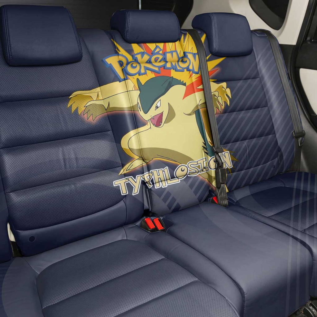 Typhlosion Poké Back Car Seat Cover Fierce Flame Burst Vector Style
