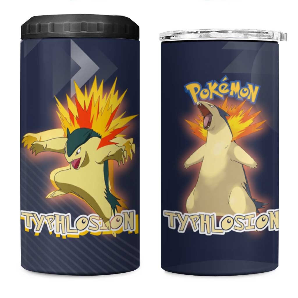Typhlosion Poké 4 in 1 Can Cooler Tumbler Fierce Flame Burst Vector Style
