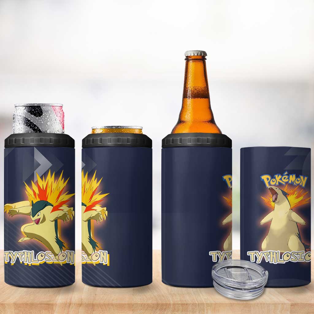 Typhlosion Poké 4 in 1 Can Cooler Tumbler Fierce Flame Burst Vector Style