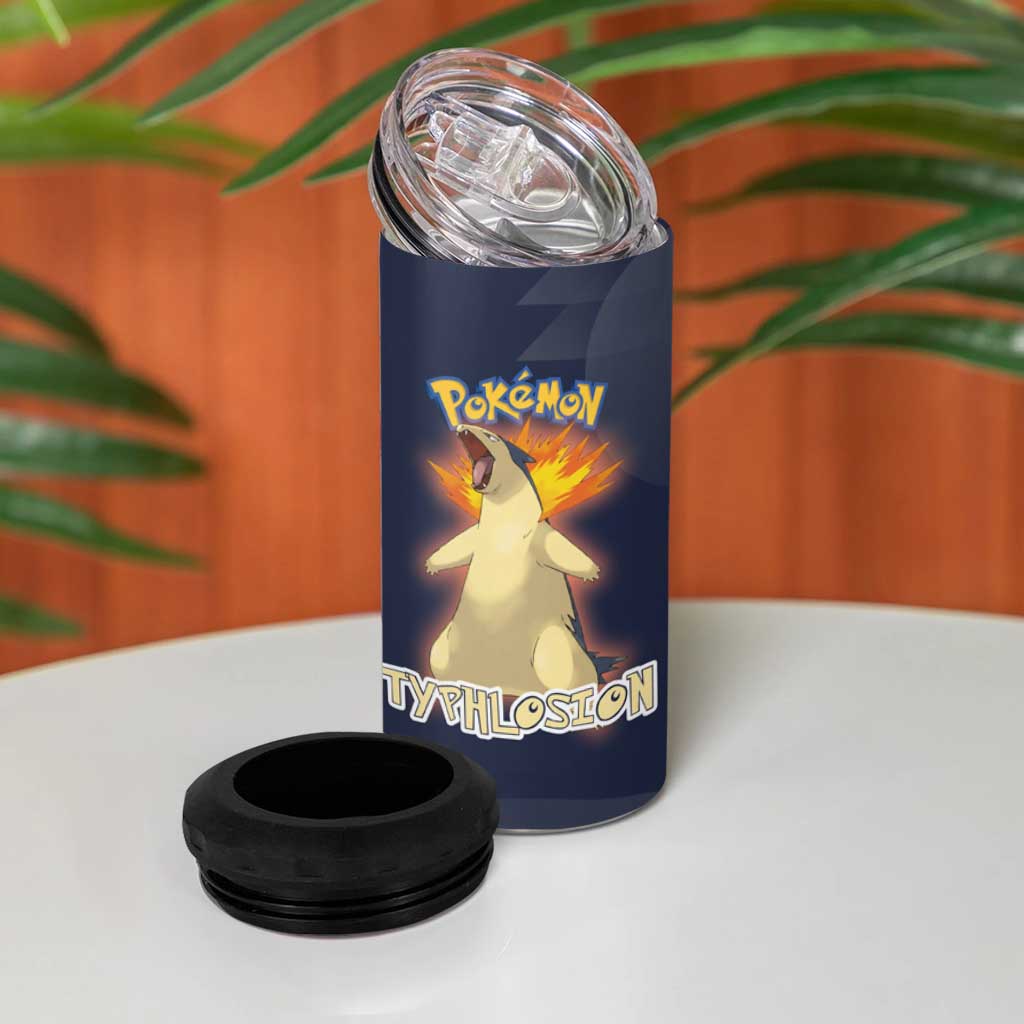 Typhlosion Poké 4 in 1 Can Cooler Tumbler Fierce Flame Burst Vector Style