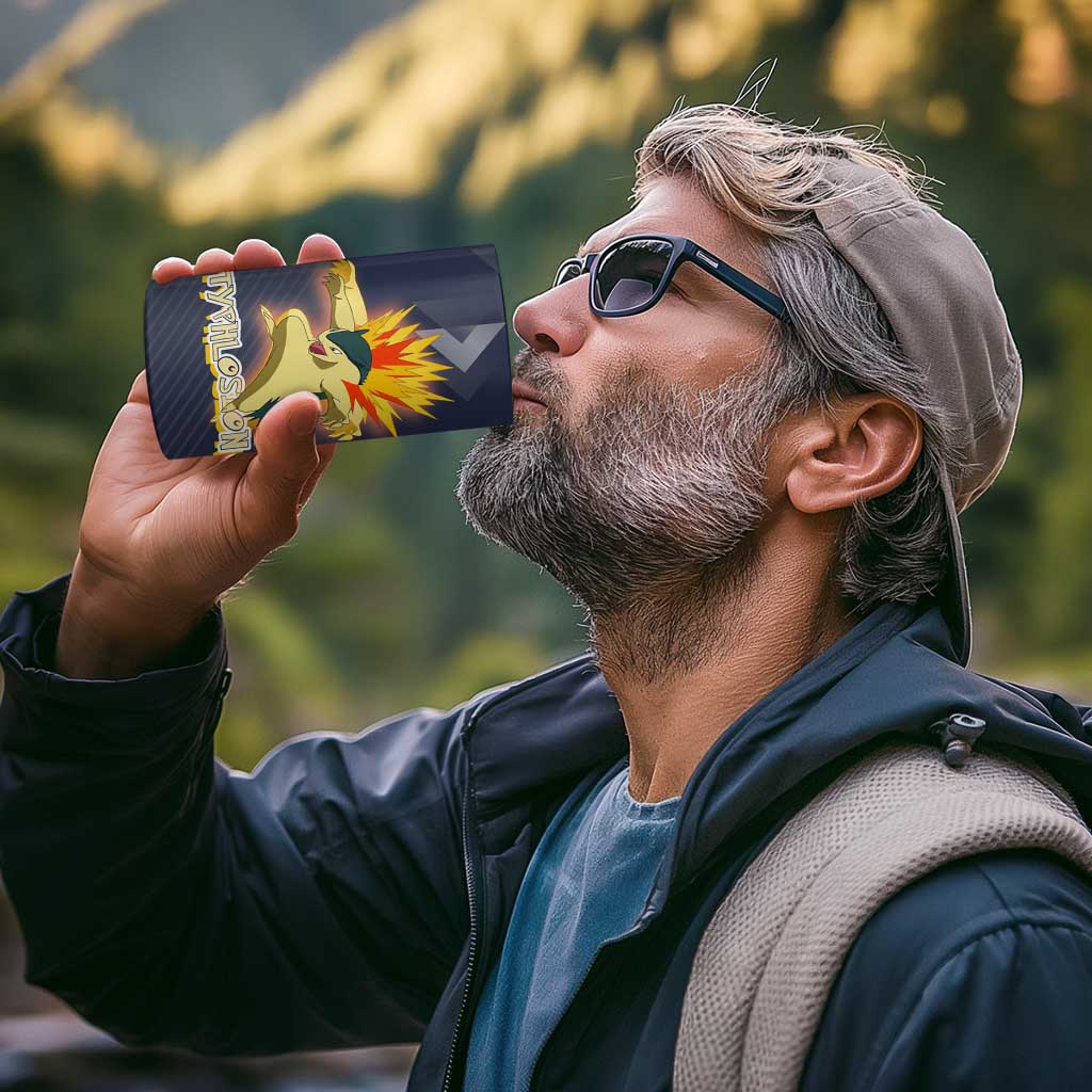 Typhlosion Poké 4 in 1 Can Cooler Tumbler Fierce Flame Burst Vector Style