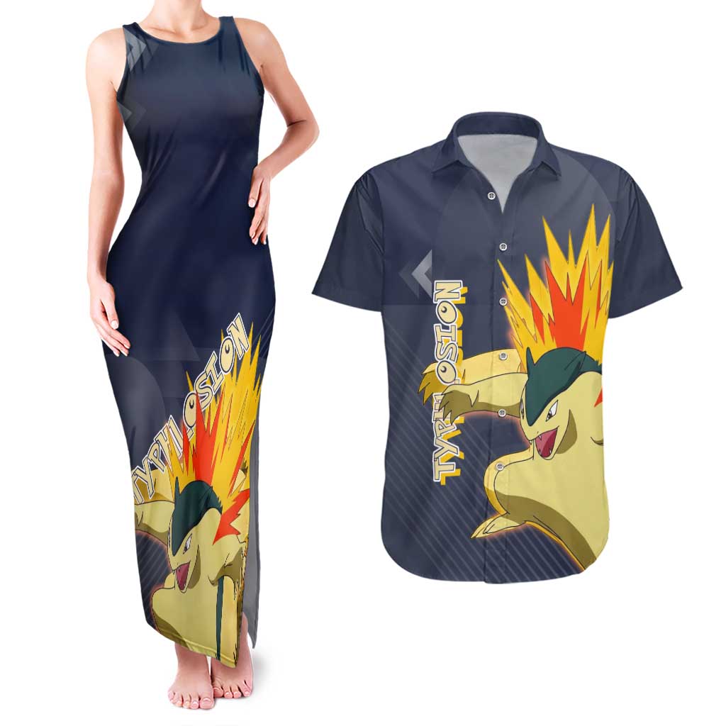 Typhlosion Poké Couples Matching Tank Maxi Dress and Hawaiian Shirt Fierce Flame Burst Vector Style