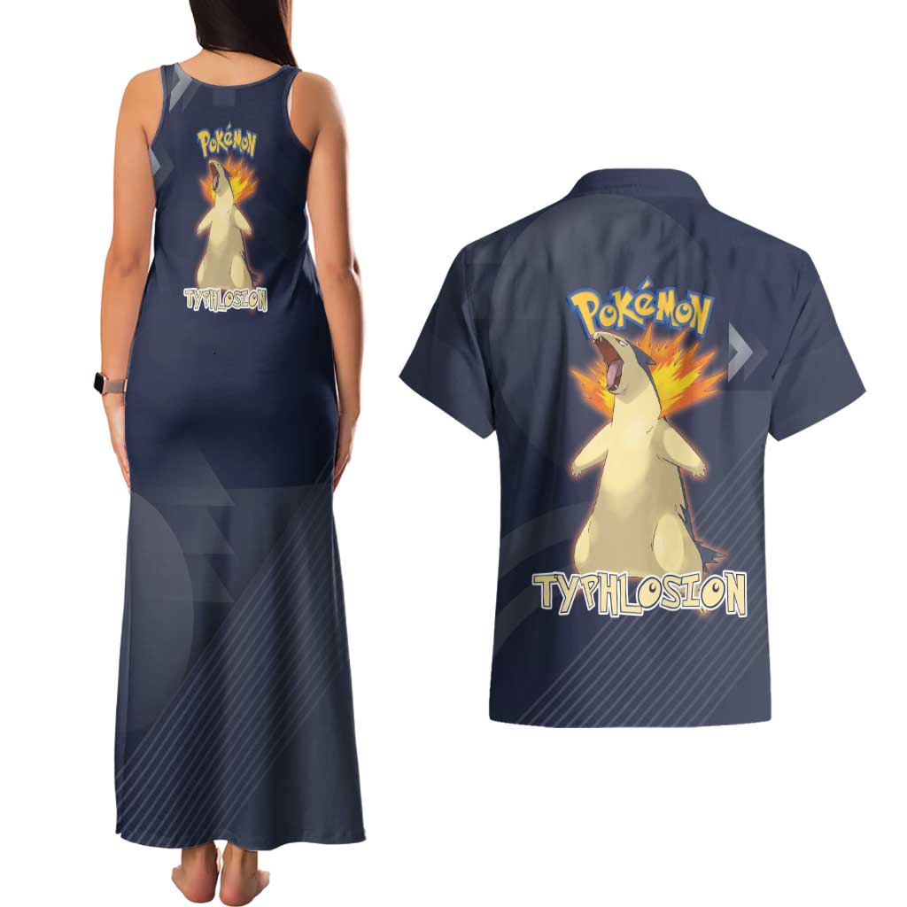 Typhlosion Poké Couples Matching Tank Maxi Dress and Hawaiian Shirt Fierce Flame Burst Vector Style