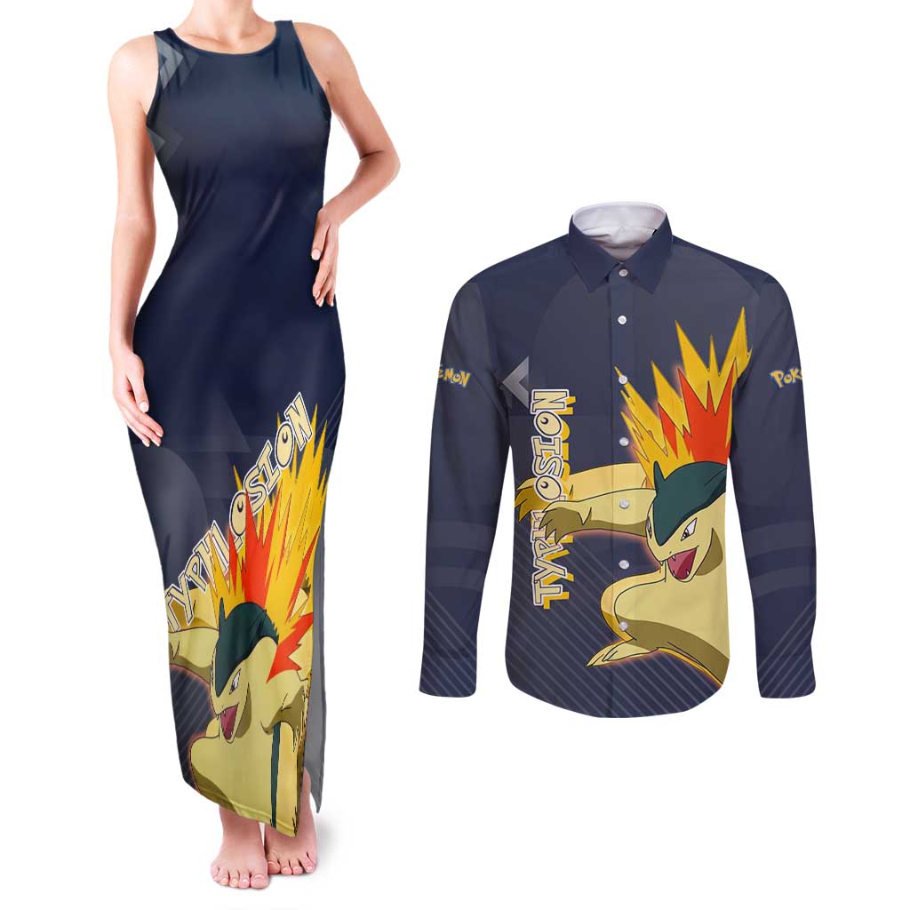 Typhlosion Poké Couples Matching Tank Maxi Dress and Long Sleeve Button Shirt Fierce Flame Burst Vector Style