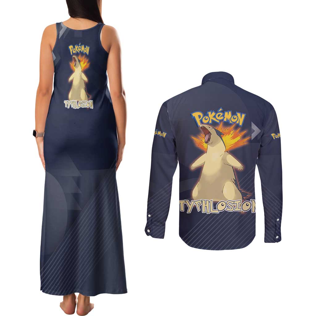 Typhlosion Poké Couples Matching Tank Maxi Dress and Long Sleeve Button Shirt Fierce Flame Burst Vector Style