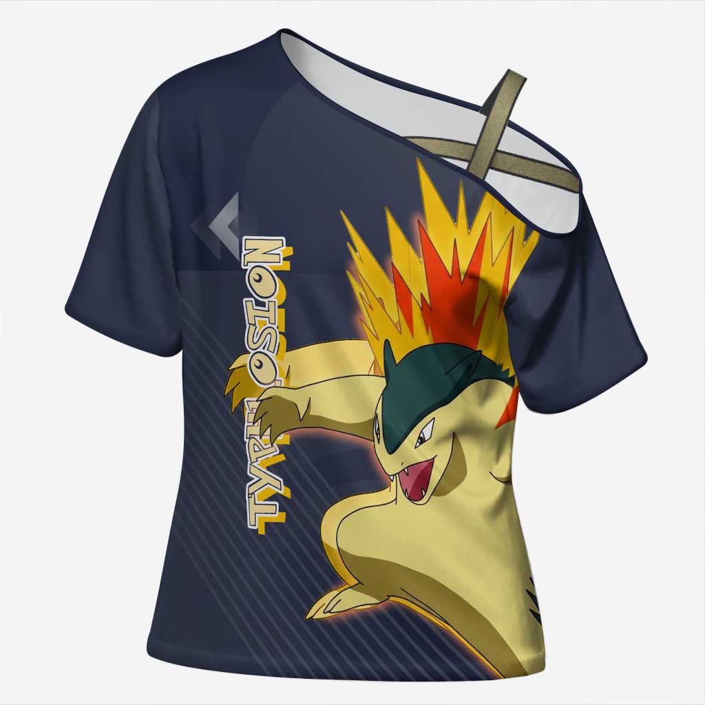 Typhlosion Poké Cross Shoulder Shirt Fierce Flame Burst Vector Style