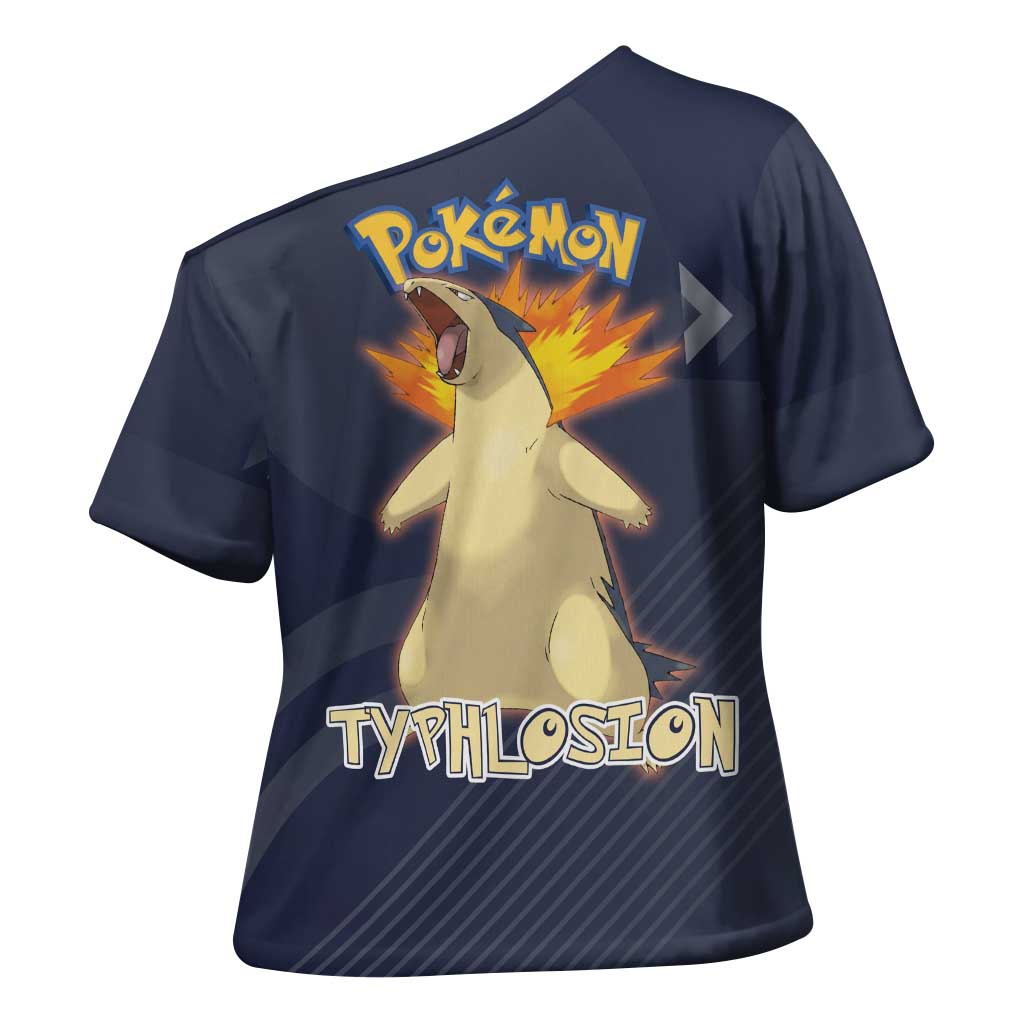 Typhlosion Poké Cross Shoulder Shirt Fierce Flame Burst Vector Style