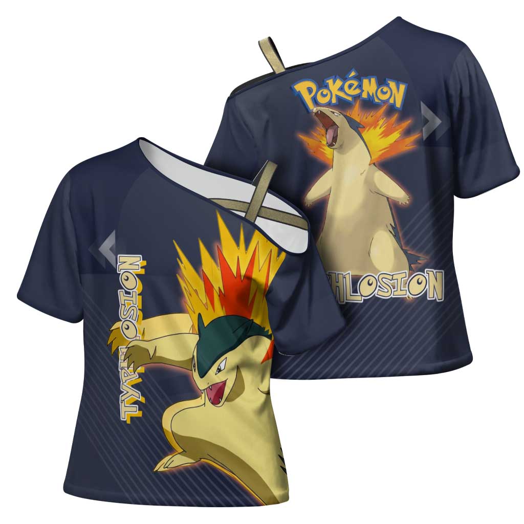 Typhlosion Poké Cross Shoulder Shirt Fierce Flame Burst Vector Style