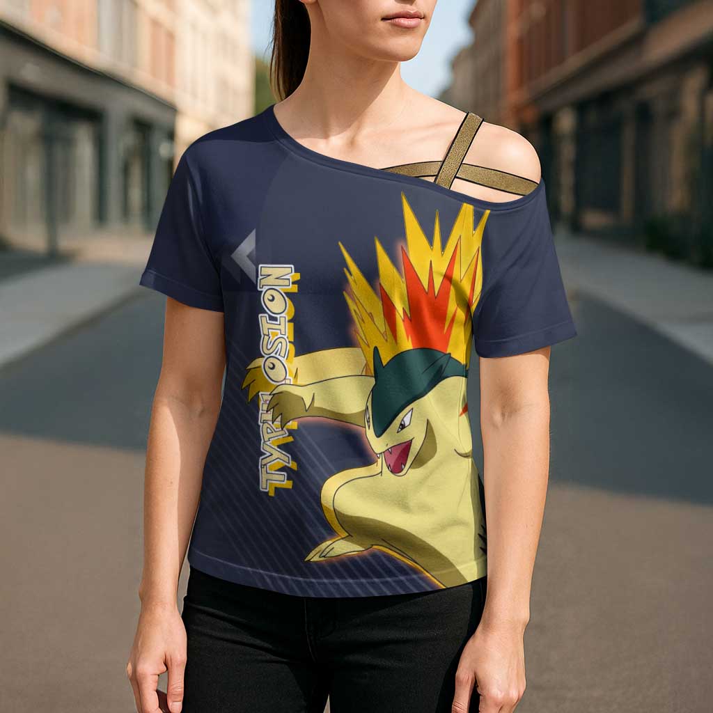 Typhlosion Poké Cross Shoulder Shirt Fierce Flame Burst Vector Style