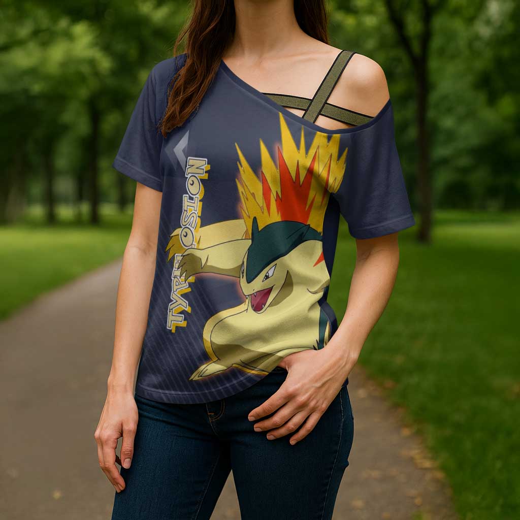 Typhlosion Poké Cross Shoulder Shirt Fierce Flame Burst Vector Style