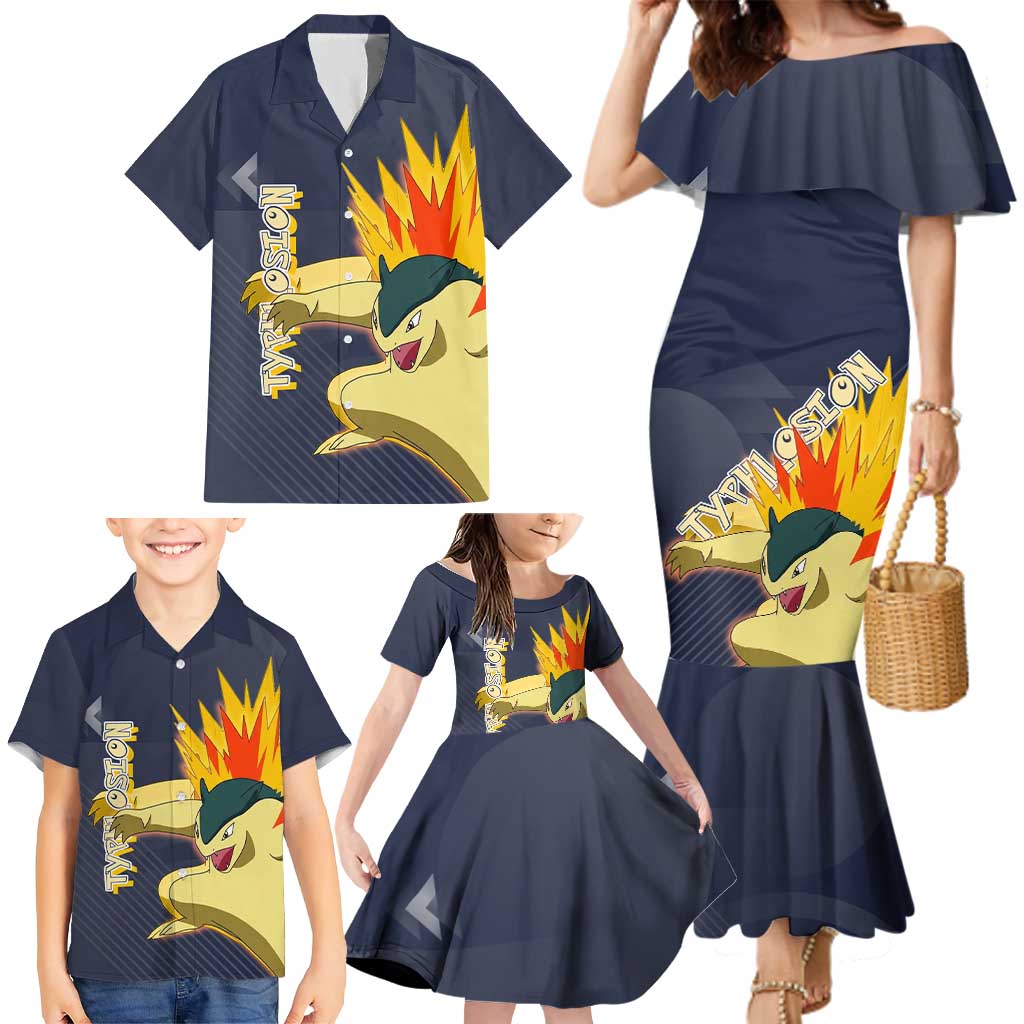 Typhlosion Poké Family Matching Mermaid Dress and Hawaiian Shirt Fierce Flame Burst Vector Style
