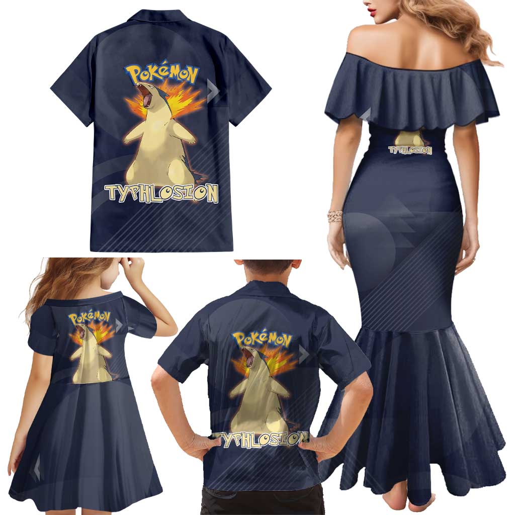 Typhlosion Poké Family Matching Mermaid Dress and Hawaiian Shirt Fierce Flame Burst Vector Style