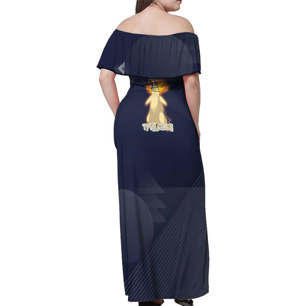 Typhlosion Poké Family Matching Off Shoulder Maxi Dress and Hawaiian Shirt Fierce Flame Burst Vector Style