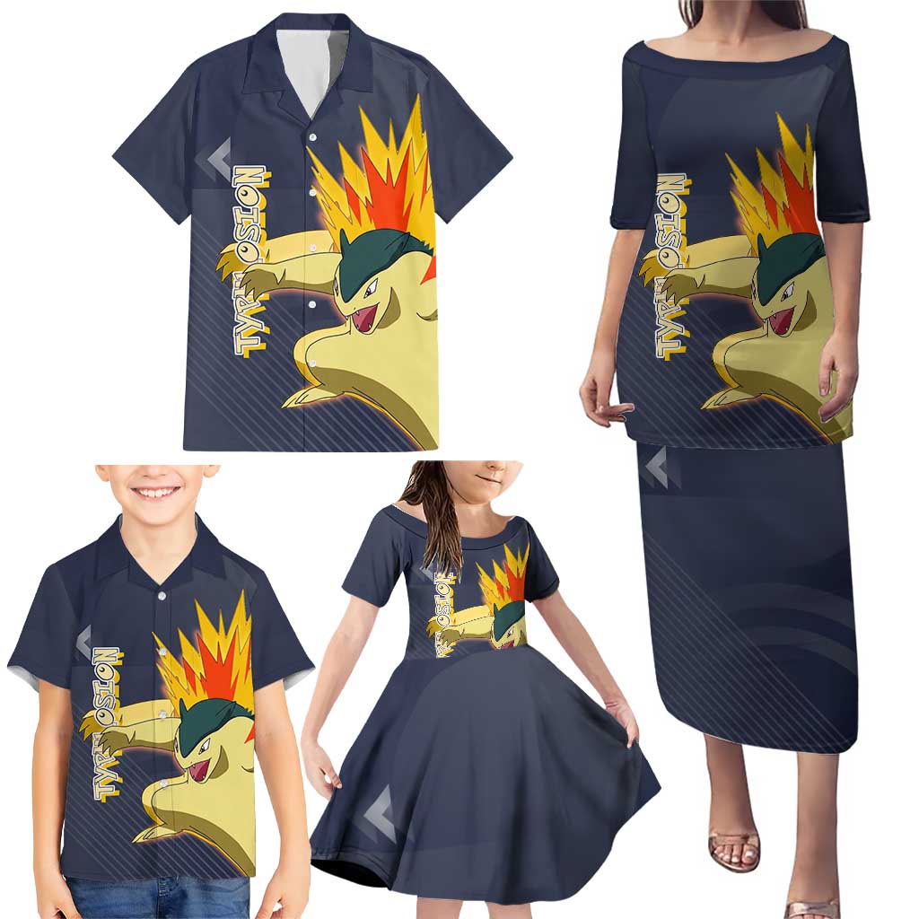 Typhlosion Poké Family Matching Puletasi and Hawaiian Shirt Fierce Flame Burst Vector Style