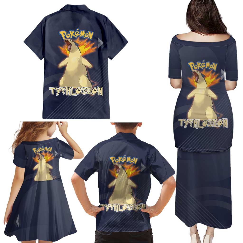 Typhlosion Poké Family Matching Puletasi and Hawaiian Shirt Fierce Flame Burst Vector Style
