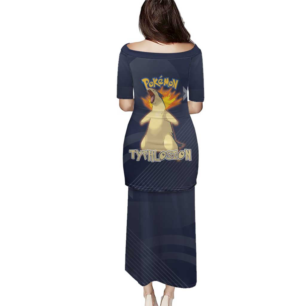 Typhlosion Poké Family Matching Puletasi and Hawaiian Shirt Fierce Flame Burst Vector Style