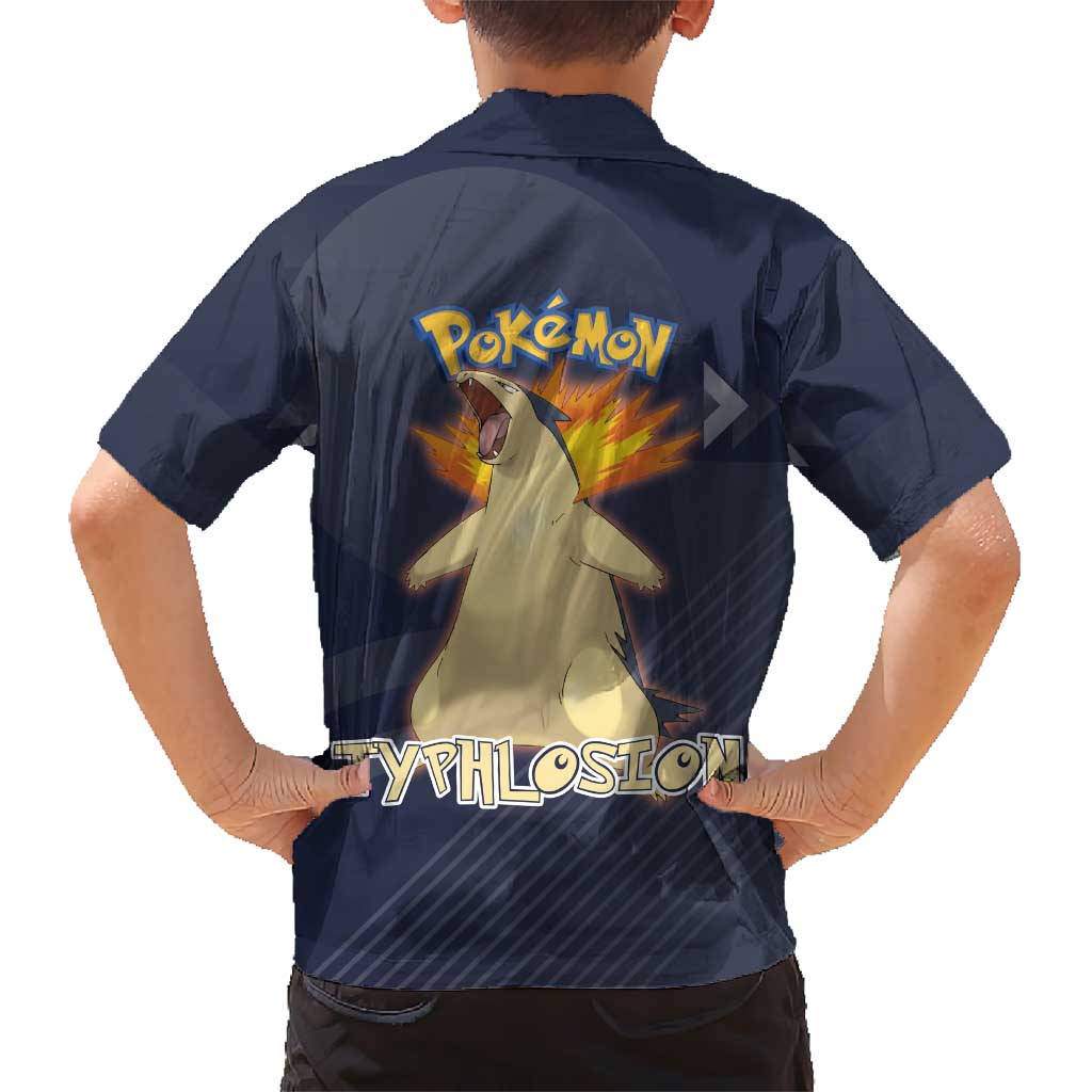 Typhlosion Poké Family Matching Summer Maxi Dress and Hawaiian Shirt Fierce Flame Burst Vector Style