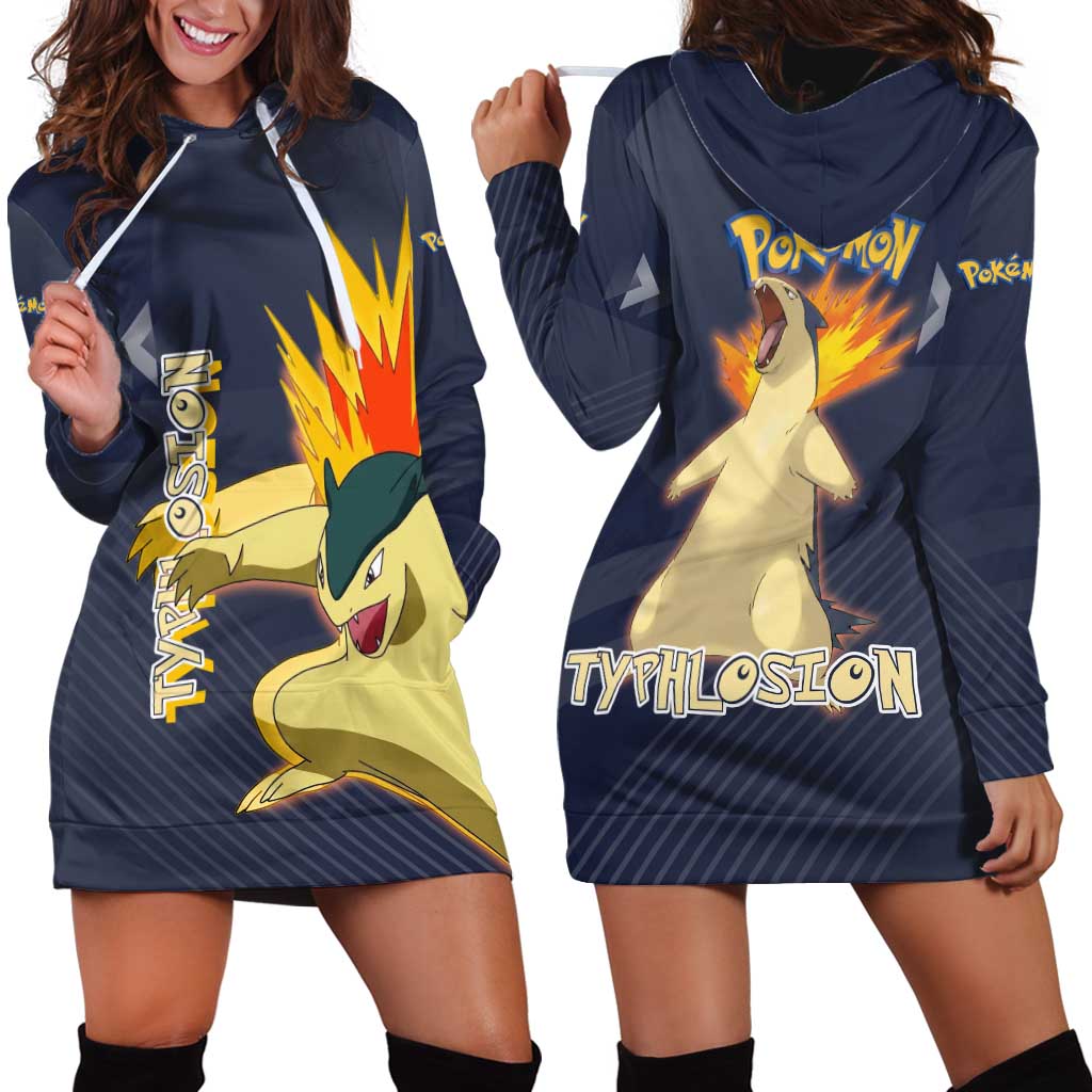 Typhlosion Poké Hoodie Dress Fierce Flame Burst Vector Style