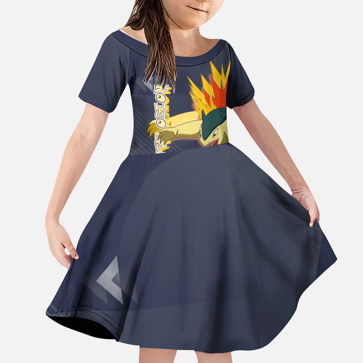Typhlosion Poké Kid Short Sleeve Dress Fierce Flame Burst Vector Style
