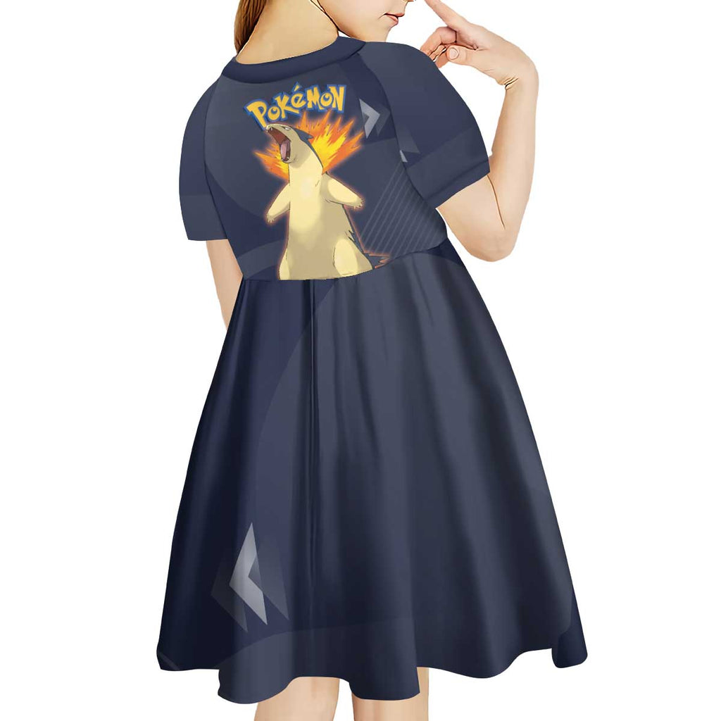 Typhlosion Poké Kid Short Sleeve Dress Fierce Flame Burst Vector Style