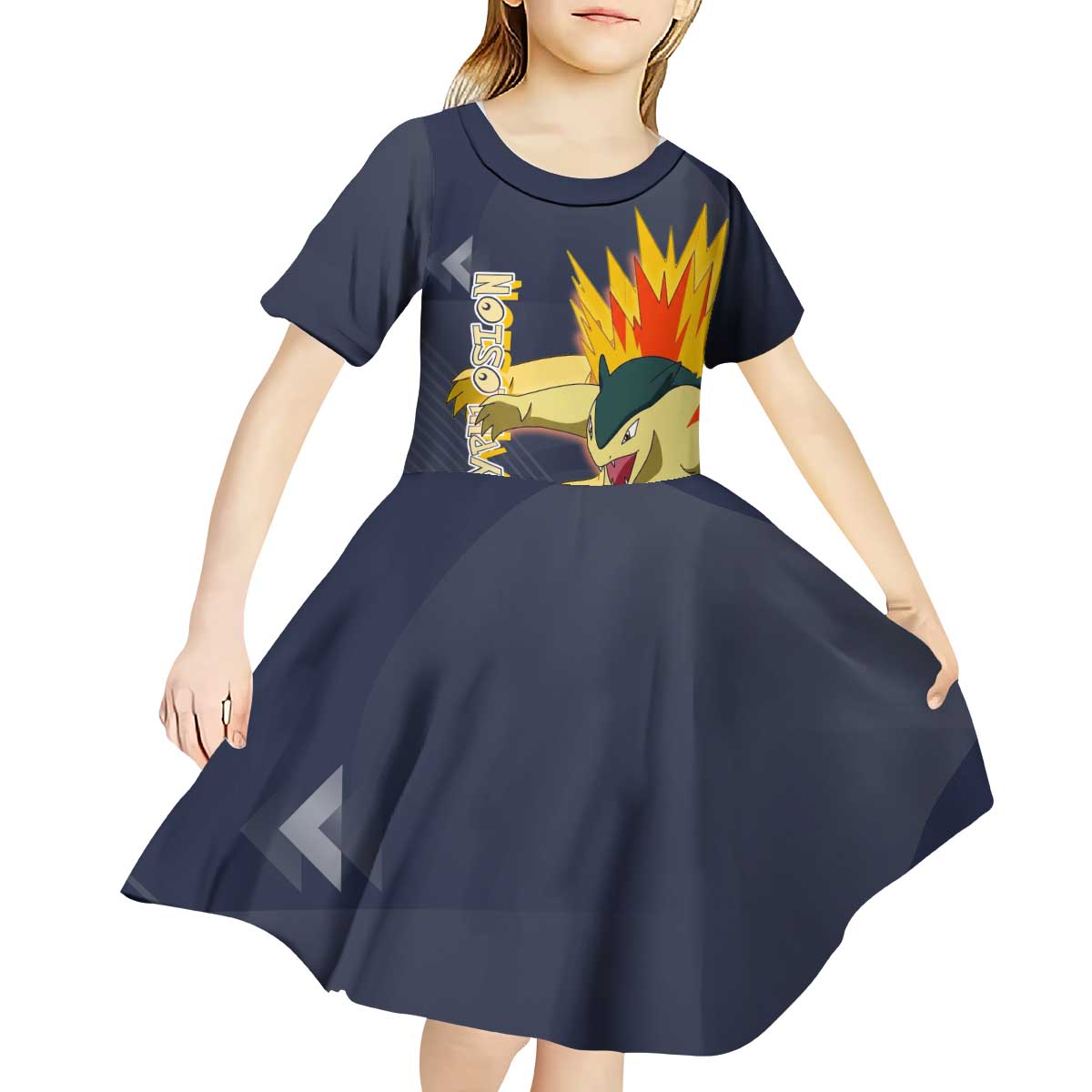Typhlosion Poké Kid Short Sleeve Dress Fierce Flame Burst Vector Style