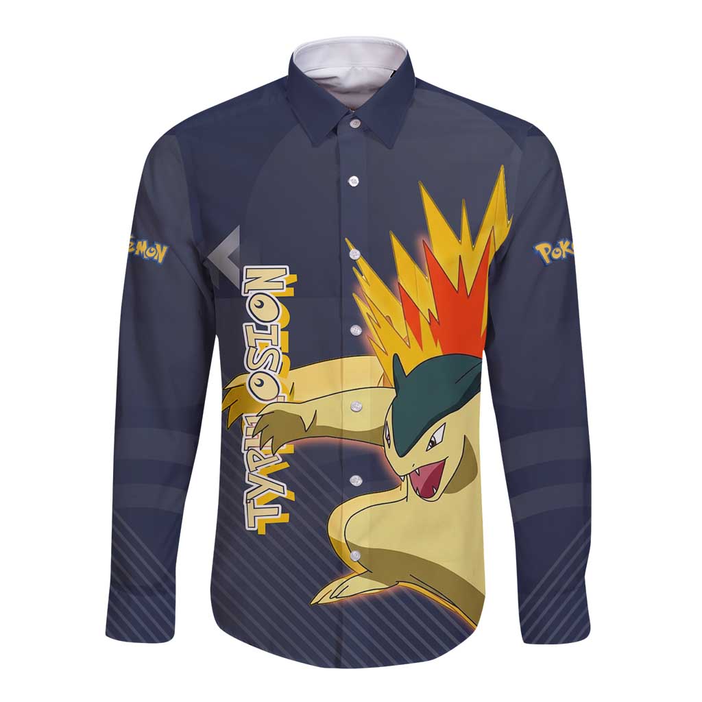 Typhlosion Poké Long Sleeve Button Shirt Fierce Flame Burst Vector Style