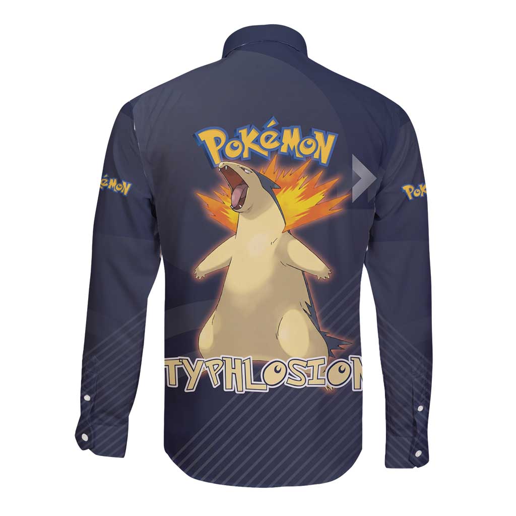 Typhlosion Poké Long Sleeve Button Shirt Fierce Flame Burst Vector Style