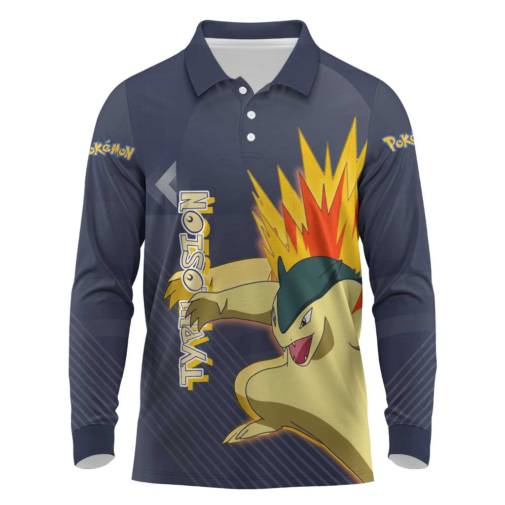 Typhlosion Poké Long Sleeve Polo Shirt Fierce Flame Burst Vector Style