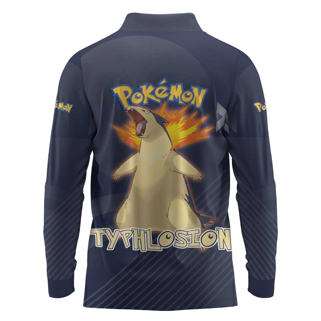 Typhlosion Poké Long Sleeve Polo Shirt Fierce Flame Burst Vector Style