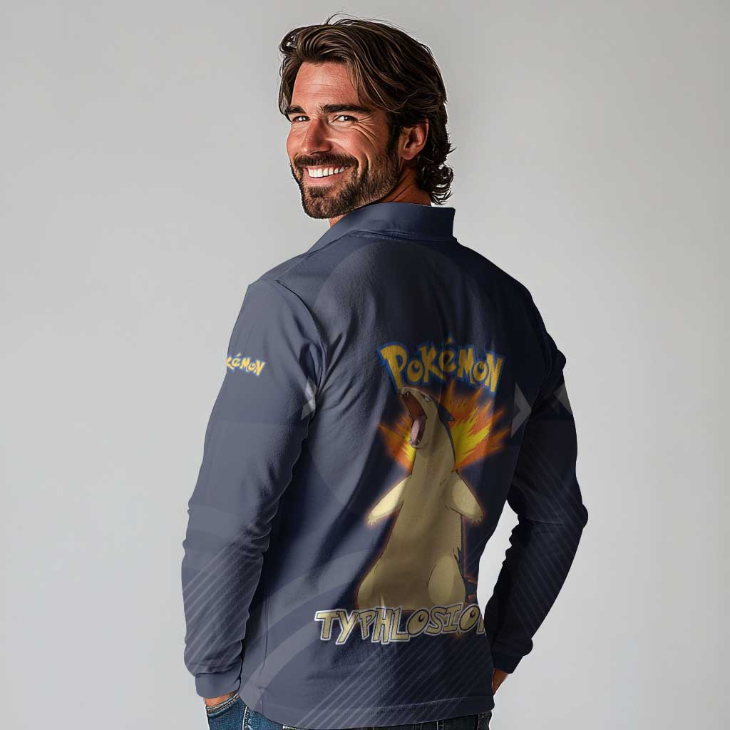 Typhlosion Poké Long Sleeve Polo Shirt Fierce Flame Burst Vector Style