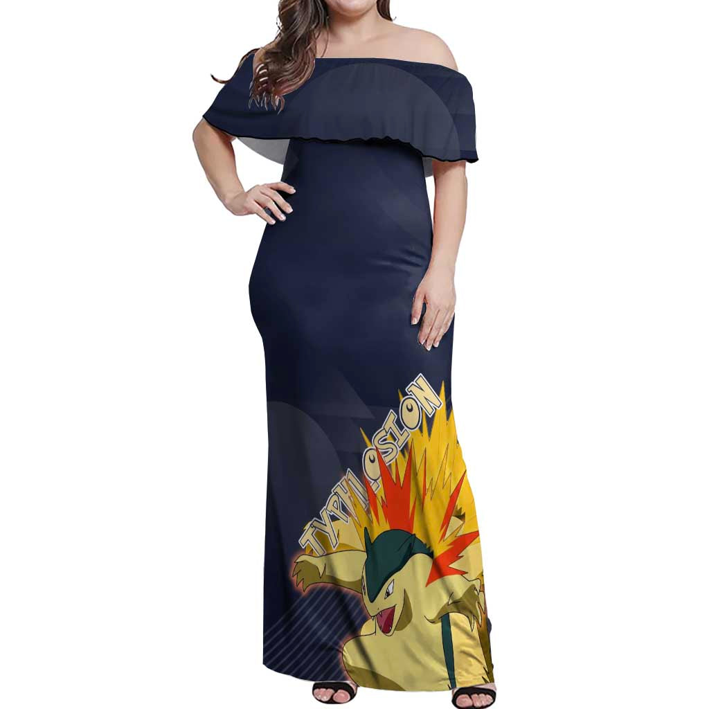 Typhlosion Poké Off Shoulder Maxi Dress Fierce Flame Burst Vector Style