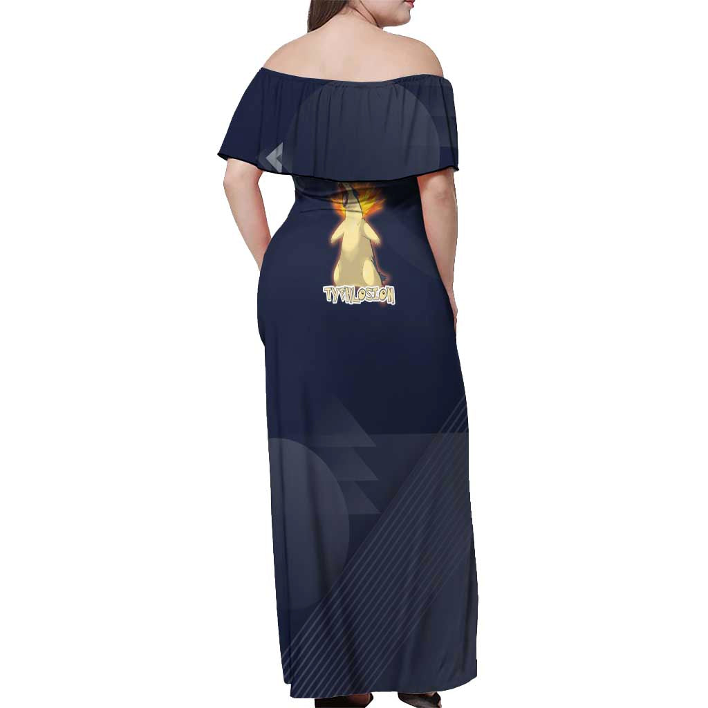 Typhlosion Poké Off Shoulder Maxi Dress Fierce Flame Burst Vector Style