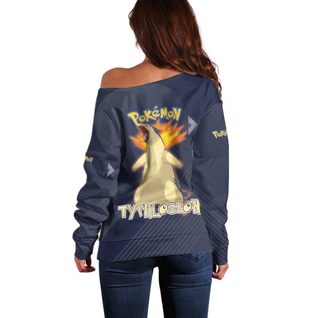 Typhlosion Poké Off Shoulder Sweater Fierce Flame Burst Vector Style