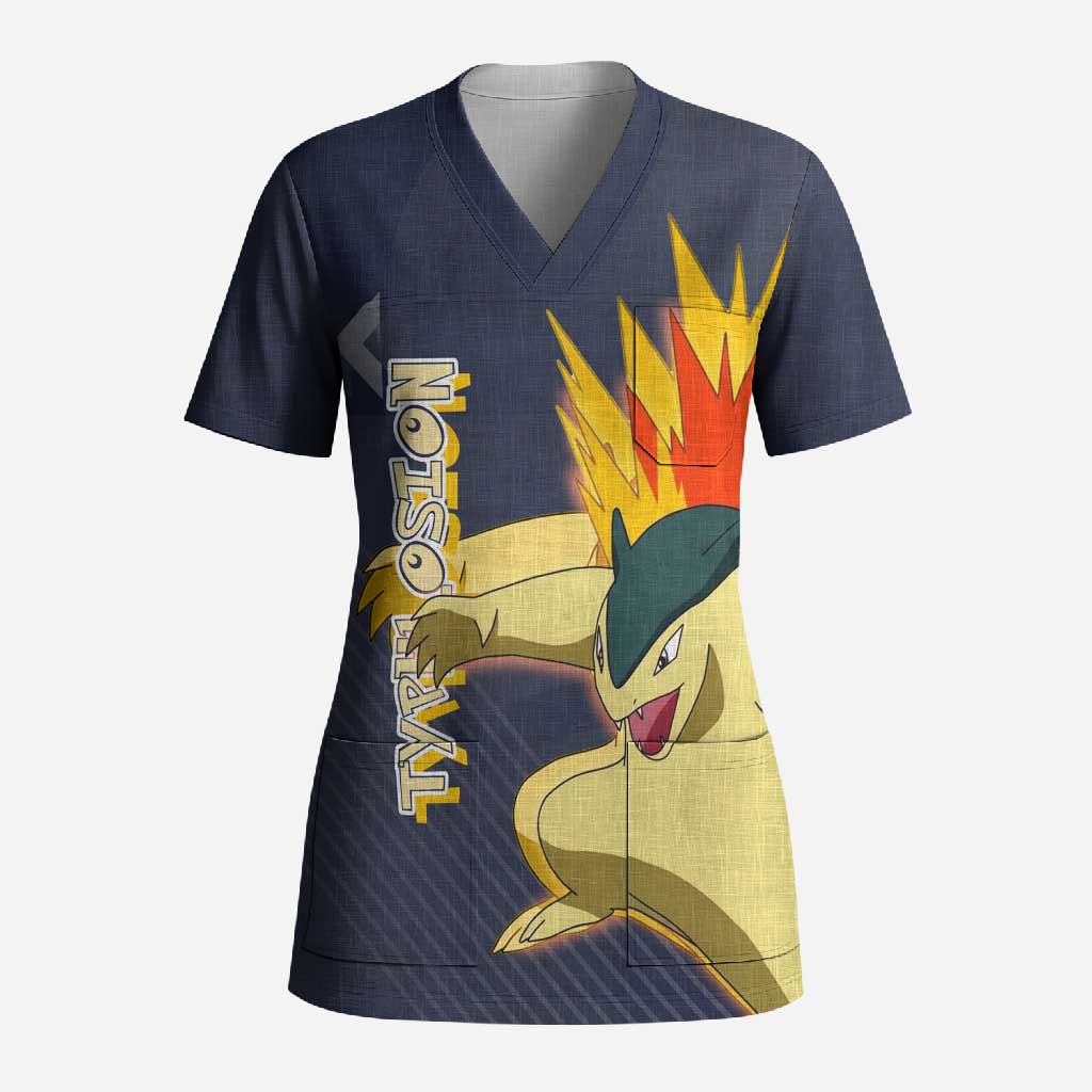 Typhlosion Poké Scrub Top Fierce Flame Burst Vector Style