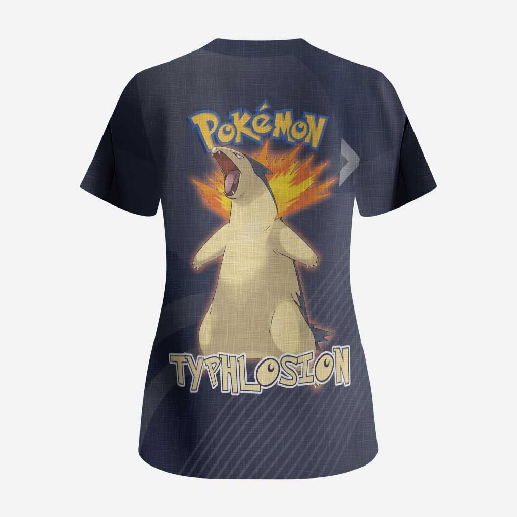 Typhlosion Poké Scrub Top Fierce Flame Burst Vector Style