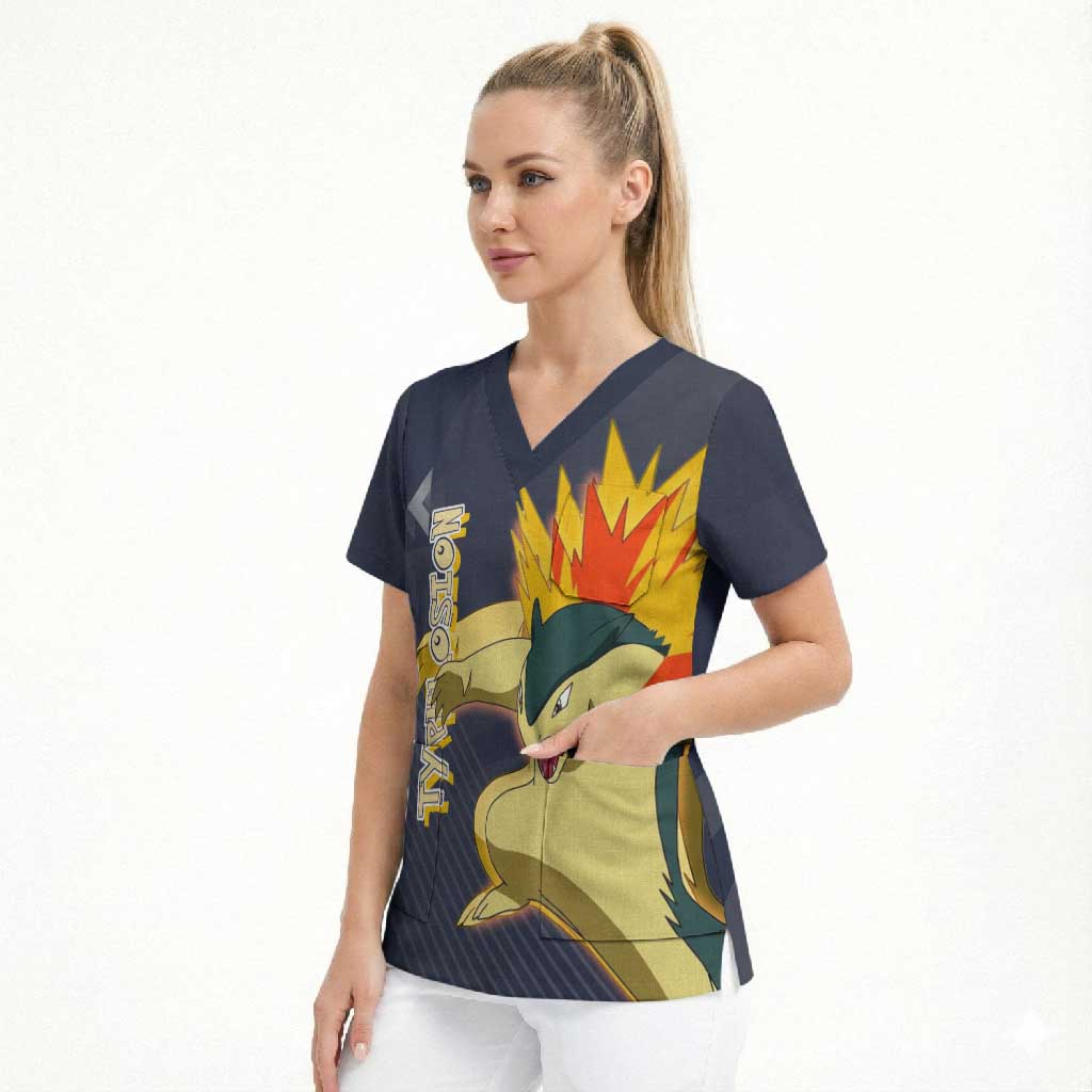 Typhlosion Poké Scrub Top Fierce Flame Burst Vector Style