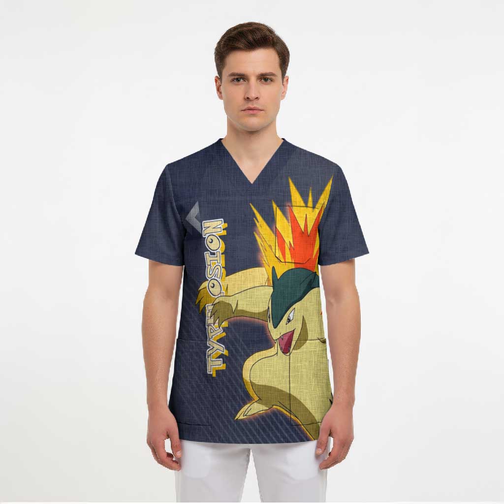 Typhlosion Poké Scrub Top Fierce Flame Burst Vector Style