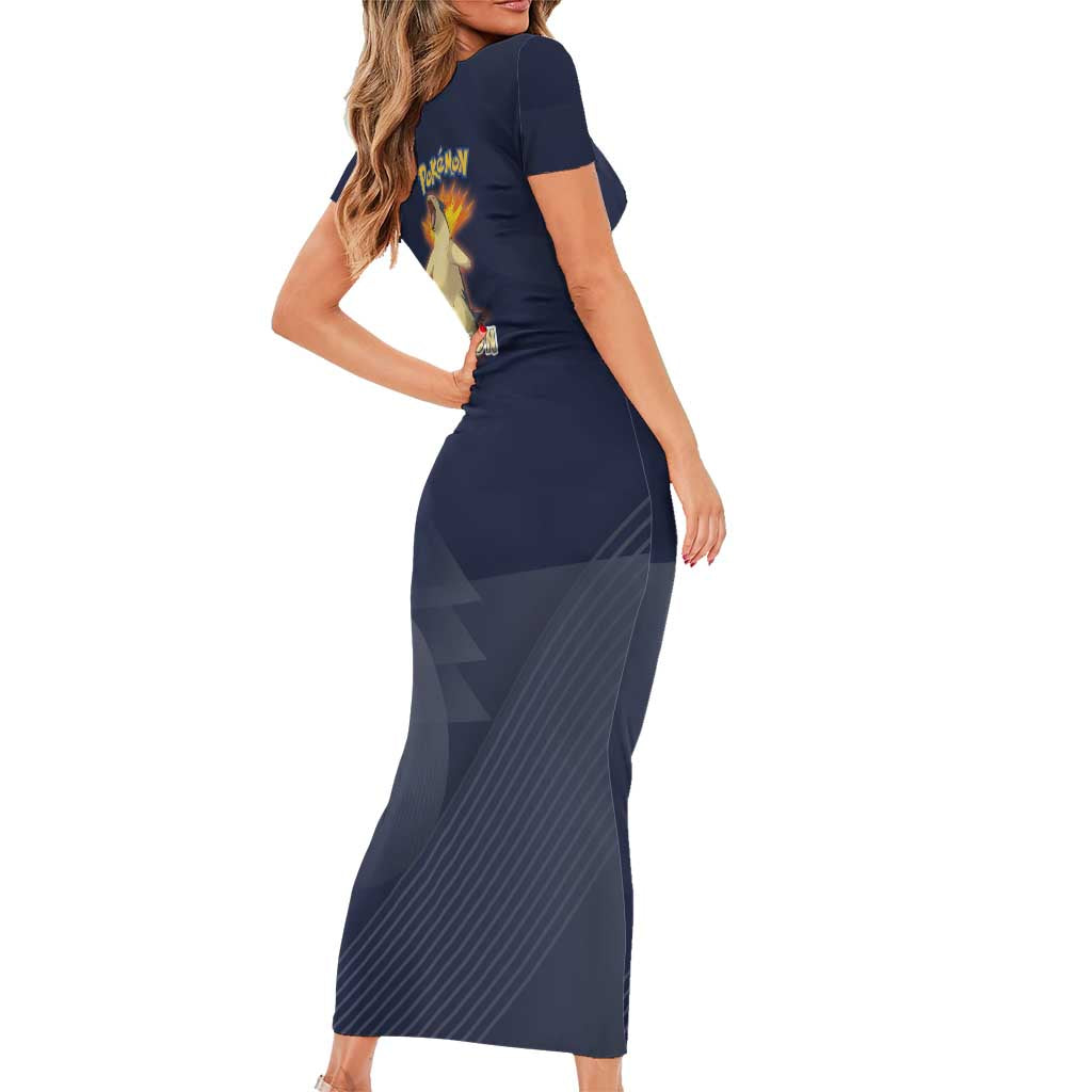 Typhlosion Poké Short Sleeve Bodycon Dress Fierce Flame Burst Vector Style
