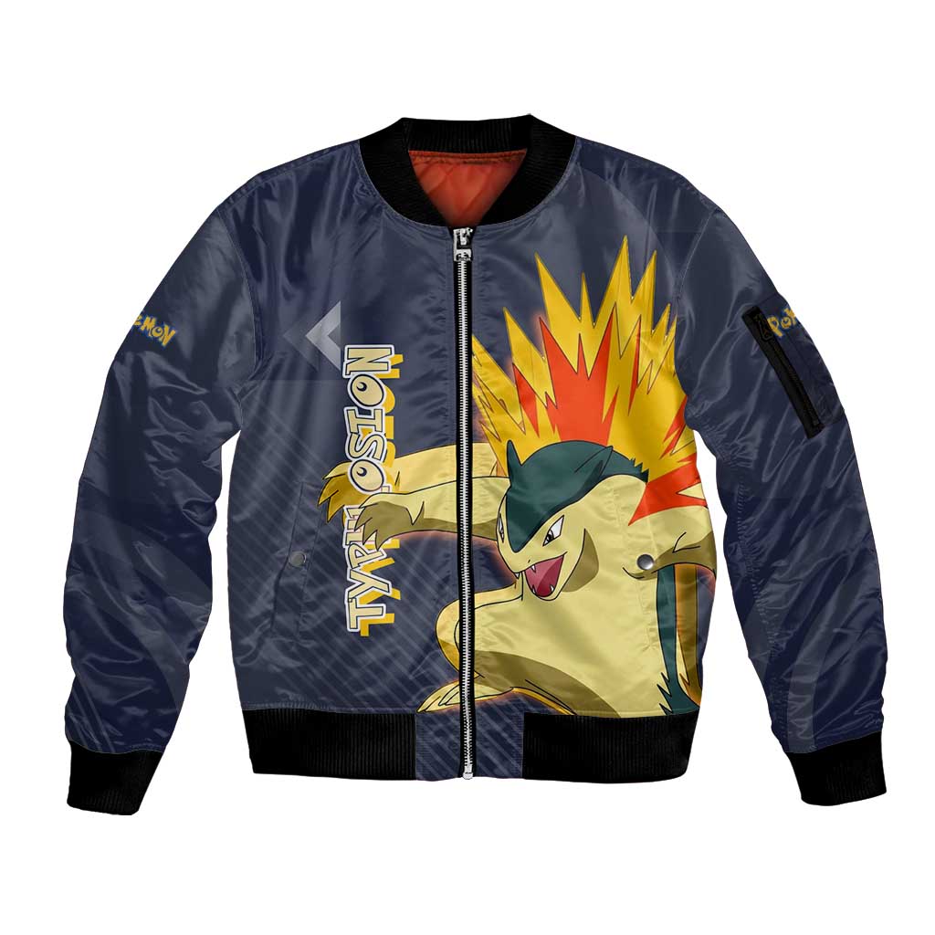 Typhlosion Poké Sleeve Zip Bomber Jacket Fierce Flame Burst Vector Style