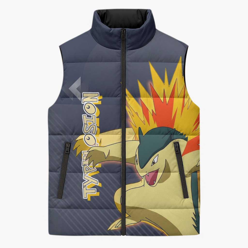 Typhlosion Poké Sleeveless Puffer Jacket Fierce Flame Burst Vector Style