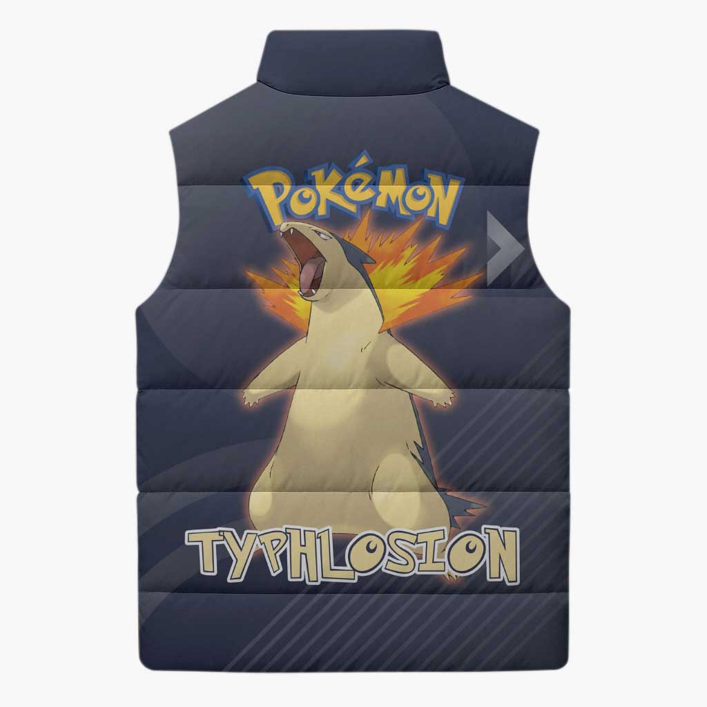 Typhlosion Poké Sleeveless Puffer Jacket Fierce Flame Burst Vector Style