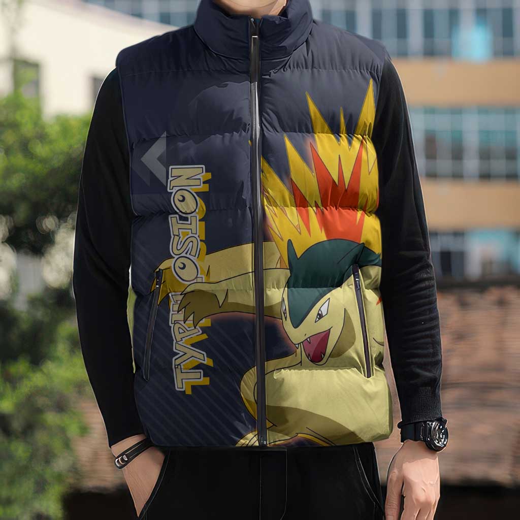 Typhlosion Poké Sleeveless Puffer Jacket Fierce Flame Burst Vector Style