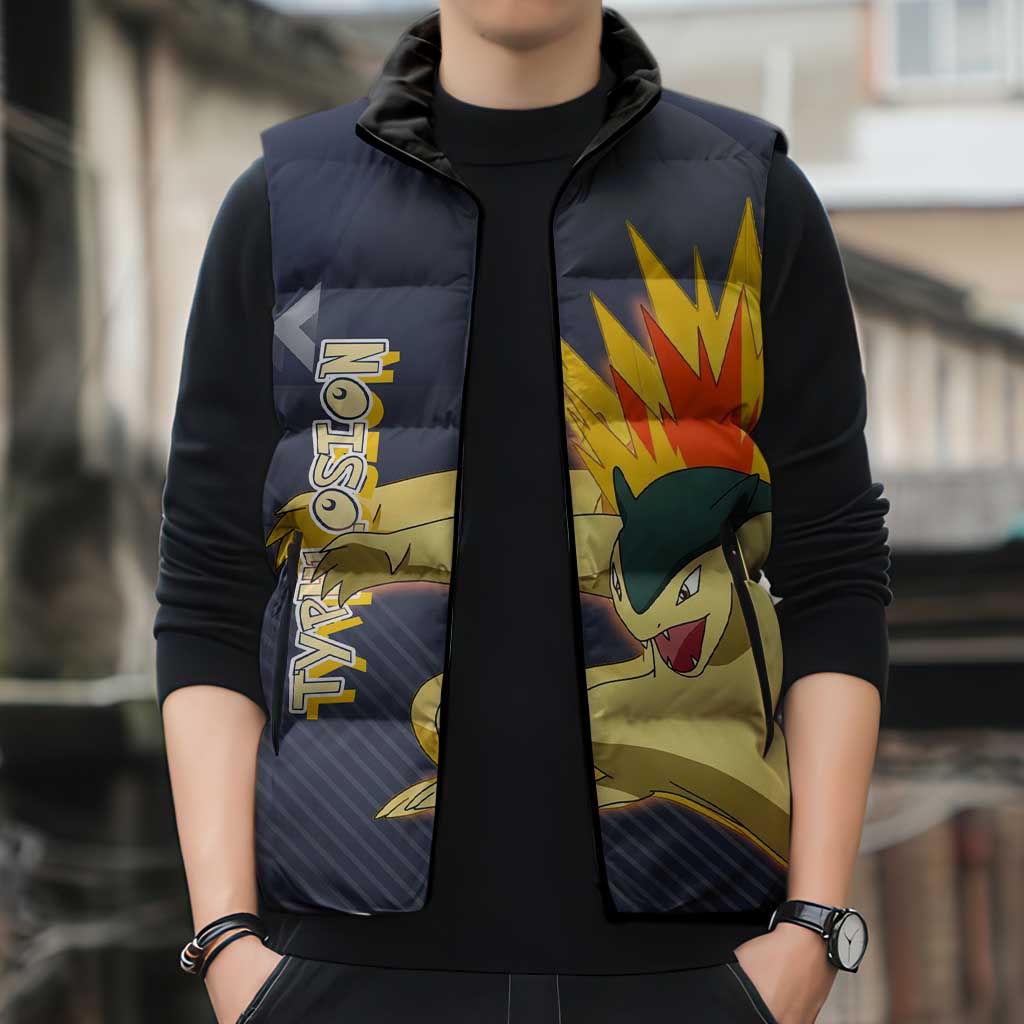 Typhlosion Poké Sleeveless Puffer Jacket Fierce Flame Burst Vector Style