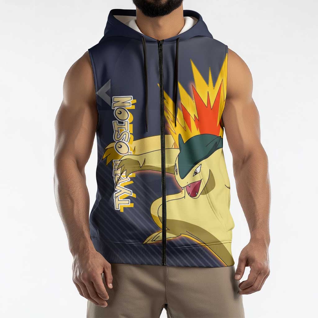 Typhlosion Poké Sleeveless Zip Hoodie Fierce Flame Burst Vector Style