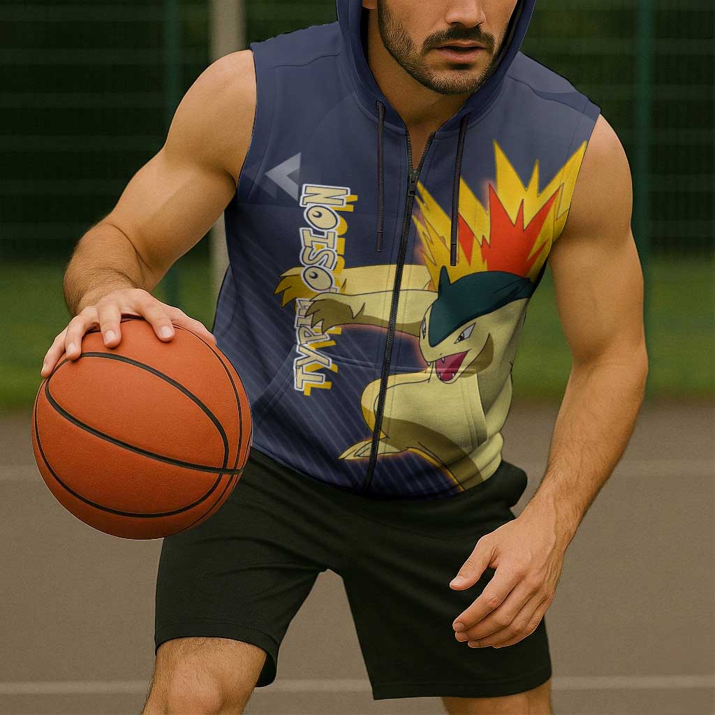 Typhlosion Poké Sleeveless Zip Hoodie Fierce Flame Burst Vector Style